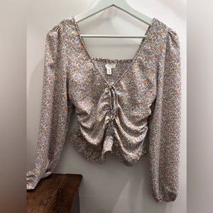 H&M peplum puff sleeved floral shirt size S